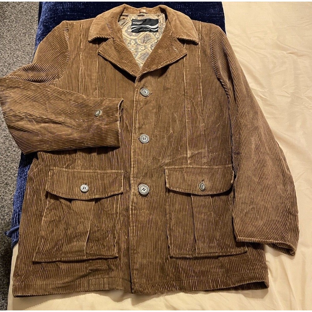 Ward Corduroy Coat Large Faux Wood Buttons Mid Length Button Pockets SZ M READ